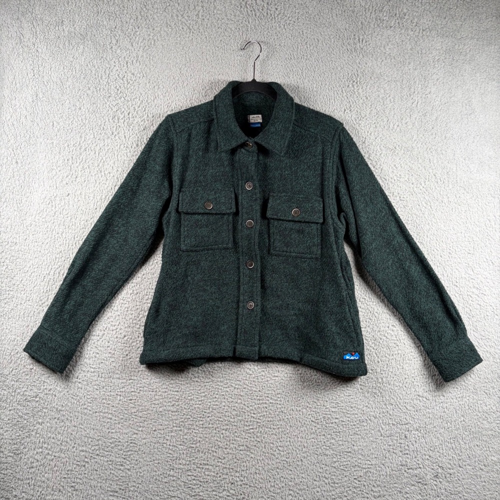Kavu Womens XS Forest Green Marled Cotton Knit Button Down Shirt Jacket Shacket